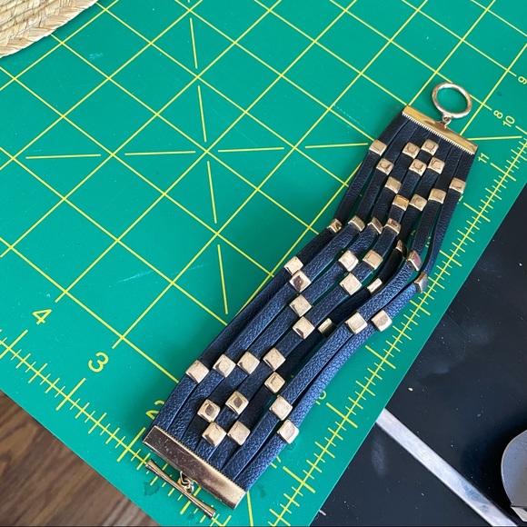 Leather & Gold Tone Metal Bracelet - Picture 2 of 2